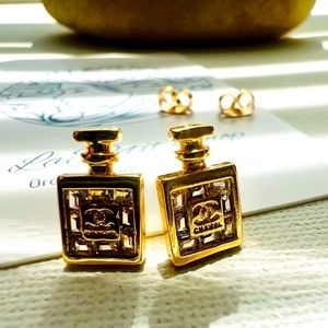 Inspiration perfume bottle earrings in 14k Laminated Gold.